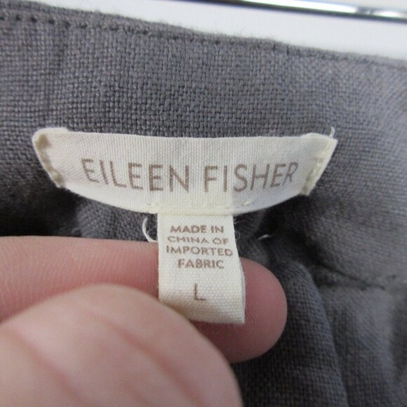 Eileen Fisher Linen Twill Pencil Mini Skirt L Gray Classic Preppy Casual 306 - Picture 3 of 12